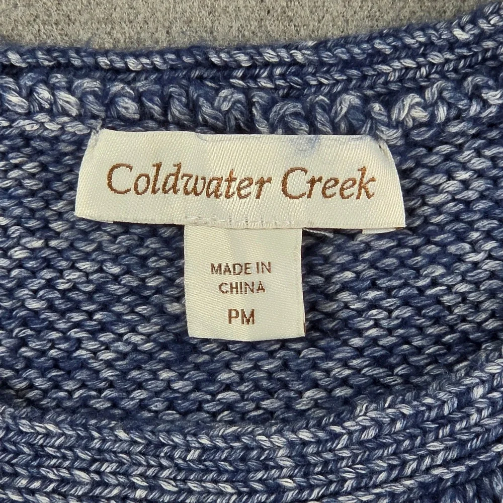Coldwater Creek Sweater‎ Vest Women PM Blue Pointelle Diamond Knit Cotton Blend